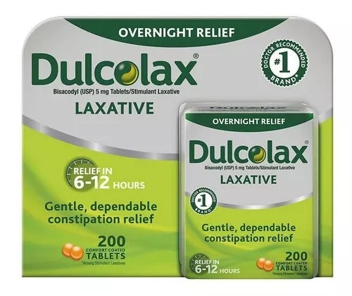 Laxante Dulcolax Laxative, 200 Tabletas.  Alivio De 6 A 12 Hrs