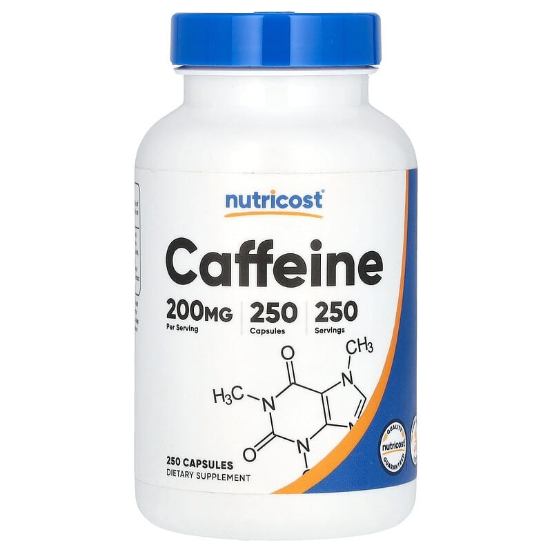 Nutricost, Cafeína, 200 mg, 250 Cápsulas